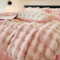 Thumbnail for Pink Blue Cozy Thickened Warm Faux Fur Velvet Fleece Plush Shaggy Duvet Cover Bedding Set