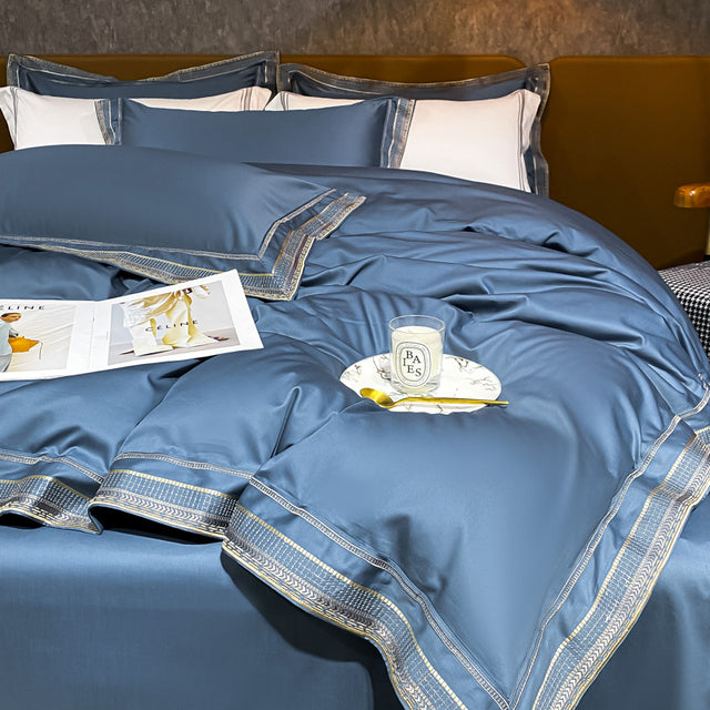 Luxury White Gold Orange Embroidered Hotel Grade Silky Duvet Cover Set, 600TC Egyptian Cotton Bedding Set