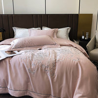 Thumbnail for Luxury White Pink Dot Print Flowers Flower Duvet Cover Set, 1000TC Egyptian Cotton Bedding Set