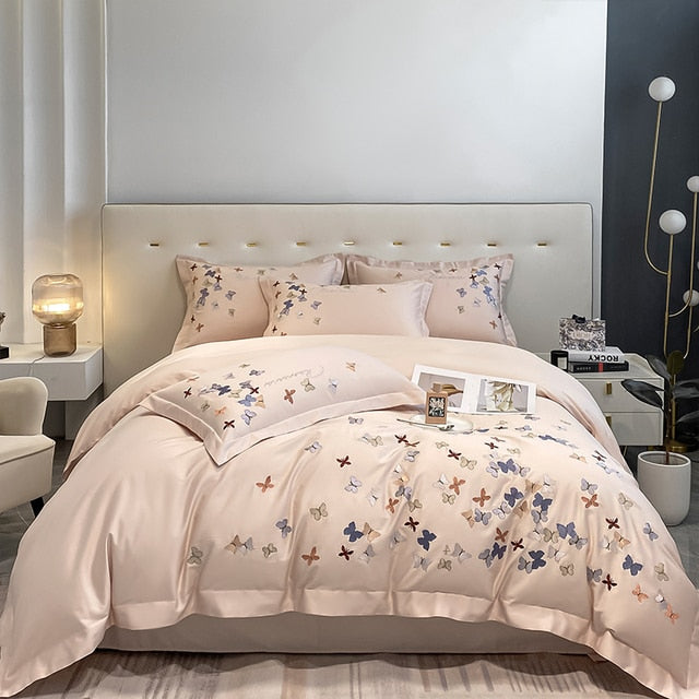 Luxury Garden Dream Butterfly Girl Child Duvet Cover Set, 100% Egyptian Cotton Bedding Set