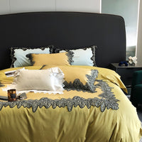 Thumbnail for Premium Yellow Black Zebra Lace Embroidery Duvet Cover Set, Egyptian Cotton 1000TC Bedding Set