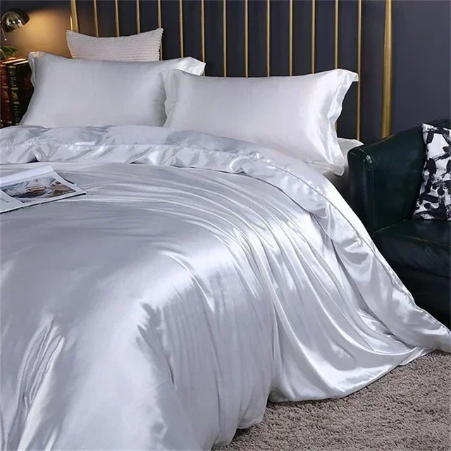 Luxury White Gold Natural Mulberry Ice Silk American Bedding Set