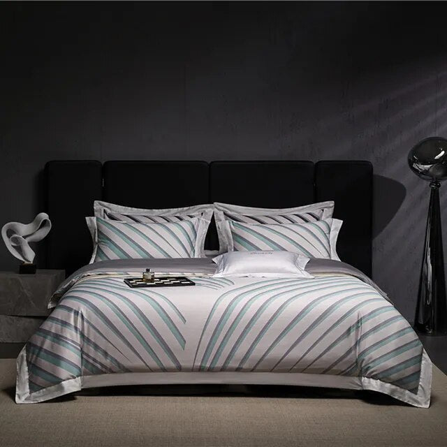 Luxury Grey Modern Black Stripe Duvet Cover Set, 1000TC Egyptian Cotton Bedding Set