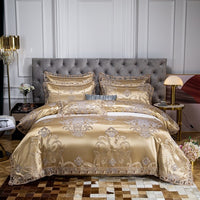 Thumbnail for Gold Green Satin Jacquard Very Soft Silky Duvet Cover Bedding Set