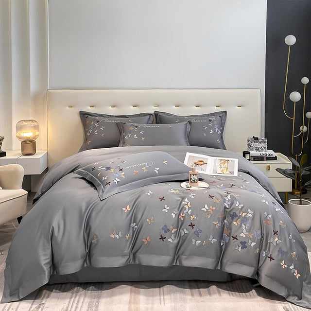 Luxury Garden Dream Butterfly Girl Child Duvet Cover Set, 100% Egyptian Cotton Bedding Set