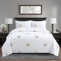 Thumbnail for White Gold Royal European Cotton Luxury Quilted Bedspread Bohemian Coverlet Bedding Set