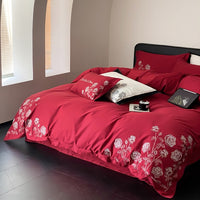 Thumbnail for White Black Red Rose Flower Luxury Black Rim Side Duvet Cover, 1000TC Egyptian Cotton Bedding Set