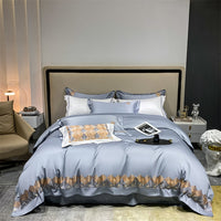 Thumbnail for Luxury White Grey Europe Oriental Embroidery Soft Duvet Cover set, 1000TC Egyptian Cotton Bedding Set