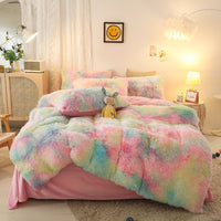 Thumbnail for Luxury Rainbow Sweet Super Shaggy Soft Coral Fleece Warm Duvet Cover Bedding Set