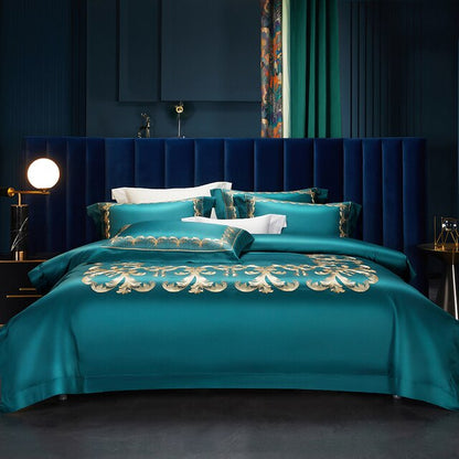 Burgundy Turquoise Luxury Gold Linen Wedding Duvet Cover, Egyptian Cotton 1000TC Bedding Set