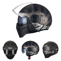 Thumbnail for Black Grey Skull Retro Motorcycle Helmets Open Full Face Double Lens Dot Approved