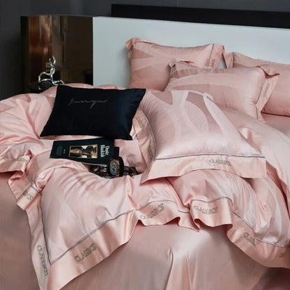 White Emeralds Jacquard Luxury Hi Class Embroidery Silky Duvet Cover, 1000TC Egyptian Cotton Bedding Set