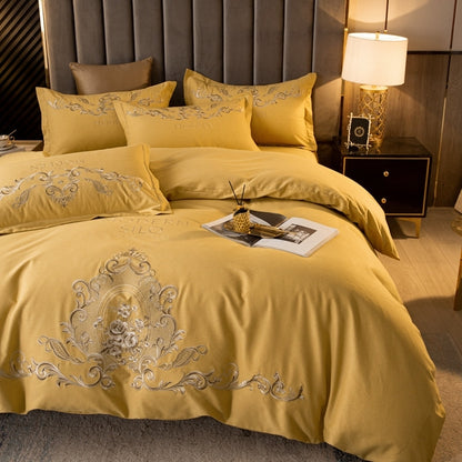 Grey Gold Baroque Modern Europe Embroidery Duvet Cover Set, Cotton Brushed Fabric Bedding Set