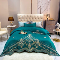 Thumbnail for White Red Gold Bohemian Embroidered Smooth Duvet Cover Set, Washed Silk Bedding Set