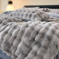 Thumbnail for Pink Blue Cozy Thickened Warm Faux Fur Velvet Fleece Plush Shaggy Duvet Cover Bedding Set