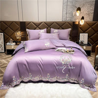 Thumbnail for Pink Green Luxury Europe Elegant Floral Embroidery Duvet Cover, 1000TC Egyptian Cotton Bedding Set