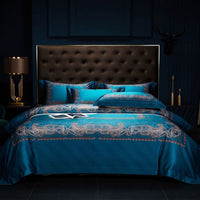 Thumbnail for Luxury Brown Blue Baroque European Palace Silky Boho Duvet Cover Set, 1000TC Egyptian Cotton Bedding Set