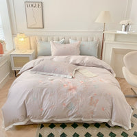 Thumbnail for Pink Green Beauty Butterfly Feather Embroidery Duvet Cover, Egyptian Cotton 1200TC Bedding Set