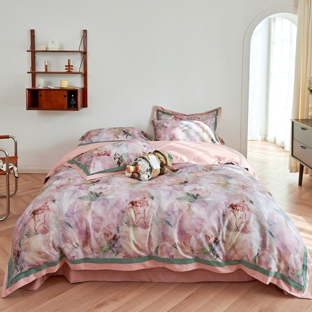 Nature Vintage Oil Painting Flowers Luxury Silky Duvet Cover, Egyptian Cotton 1000TC Bedding Set