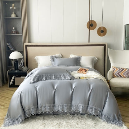 Grey Purple Soft Silky Princess Hotel Grade Smooth Duvet Cover, Natural Lyocell Fiber Bedding Set