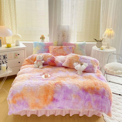 Pink Purple Premium Super Soft Princess Child Duvet Cover Set, Velvet Fleece Fabric Bedding Set