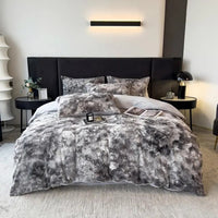 Thumbnail for Black White Gradient Soft Faux Fur Velvet Fleece Nordic Duvet Cover Bedding Set