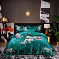 Thumbnail for Red Gold Luxury Egyptian Cotton Peony Flower Embroidery Duvet Cover Bedding Set