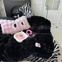 Thumbnail for Pink White Brown Faux Fur Warm Velvet Fleece Duvet Cover Bedding Set