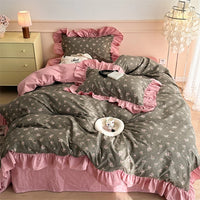 Thumbnail for Rose Beauty Flower Printed 100% Cotton Vintage French Ruffles Duvet Cover Bedding Set