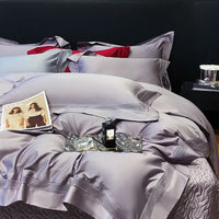 Thumbnail for Burgundy Grey Luxury Hotel Hollow Out Wide Edge Soft Duvet Cover Set, 1000TC Egyptian Cotton Bedding Set