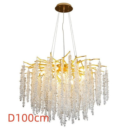 Luxury Gold Crystal Europe Tassel Chandelier Lighting Living Room Pendant Lights Indoor