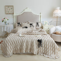 Thumbnail for Pure White Pink French Romantic Ruffle Woman Bedspreads Wood Pulp Fiber Bedding Set