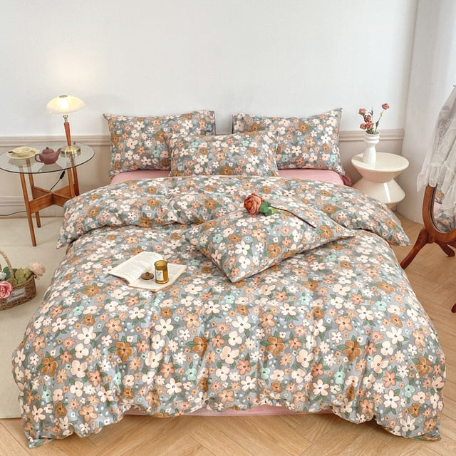 English Blossom Nordic Flower Pattern Soft Duvet Cover, Cotton 100% Bedding Set