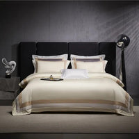 Thumbnail for Luxury Creamy Gold Hotel Grade Long Striped Duvet Cover, Egyptian Cotton 1000TC Bedding Set