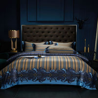 Thumbnail for Luxury Brown Blue Baroque European Palace Silky Boho Duvet Cover Set, 1000TC Egyptian Cotton Bedding Set