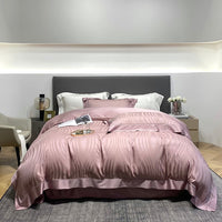 Thumbnail for Luxury White Pink Smooth Soft Cozy Jacquard Silky Duvet Cover Set, Natural Wood Pulp Fibers Bedding Set