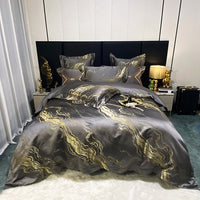 Thumbnail for Luxury Black Gold Marble Jacquard Leopard Print Patchwork Duvet Cover, Egyptian Cotton 1000TC Bedding Set