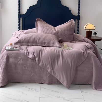 Grey Pink Egyptian Cotton 600 Thread Count Satin Quilted Bedspread Bedding Set