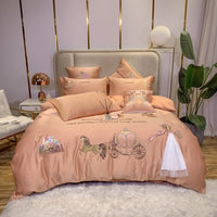 Thumbnail for Princess White Pink Lace Skirt Castle Embroidered Duvet Cover Set, Silk Cotton Bedding Set for Girls