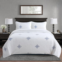 Thumbnail for White Gold Royal European Cotton Luxury Quilted Bedspread Bohemian Coverlet Bedding Set