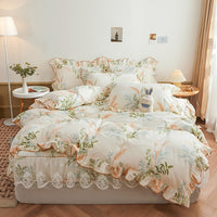 Thumbnail for Floral Sweet Dream Patchwork Bed skirt Lace Ruffle Duvet Cover, 1000TC Egyptian Cotton Bedding Set