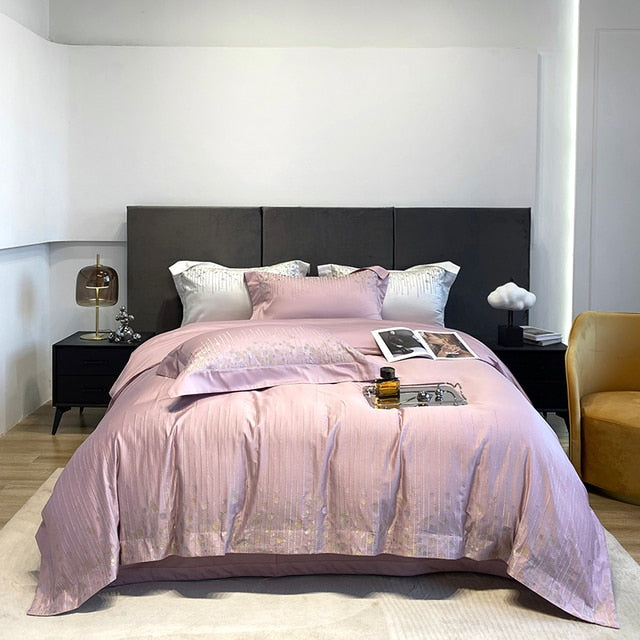 Luxury Blue Purple Chic Embroidery Duvet Cover Set, 1000TC Egyptian Cotton Bedding Set