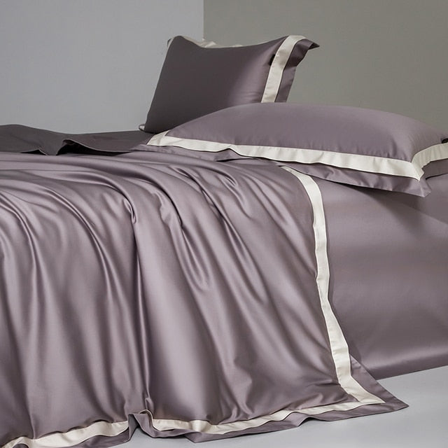 Luxury Grey White Hotel Style Silky Soft Duvet Cover Set, 1000TC Egyptian Cotton Bedding Set