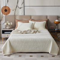 Thumbnail for Grey Brown Coffee Luxury European 3D Carved Velvet Fleece Fabric Bedspread Coverlet Bedding Set