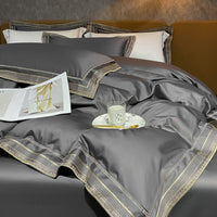 Thumbnail for Luxury White Gold Orange Embroidered Hotel Grade Silky Duvet Cover Set, 600TC Egyptian Cotton Bedding Set