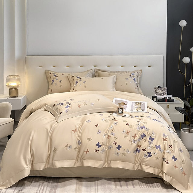 Luxury Garden Dream Butterfly Girl Child Duvet Cover Set, 100% Egyptian Cotton Bedding Set