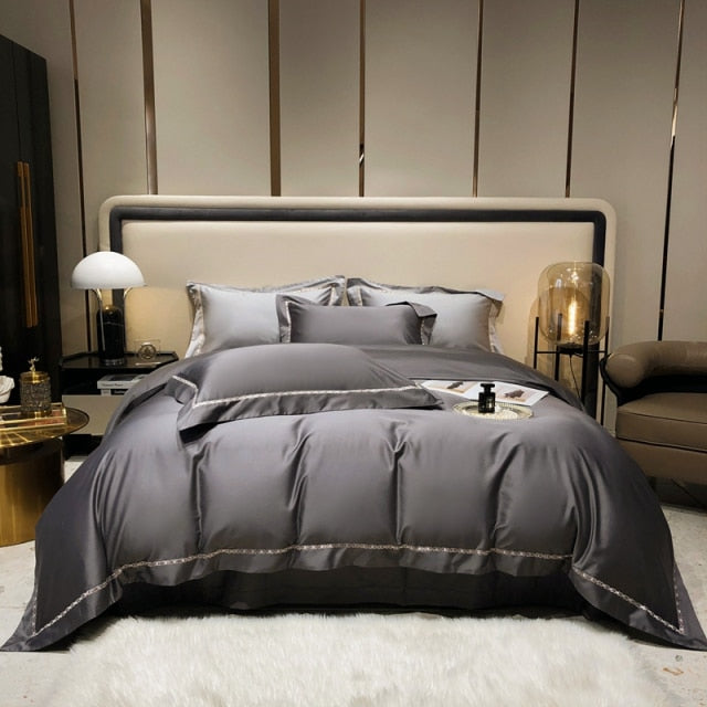 Luxury Grey Gold Green American Style Duvet Cover Set, 1000TC Egyptian Cotton Bedding Set