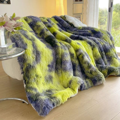Colorful Rainbow Velvet Fleece Fluffy Patchwork Warm Winter Blankets for Bedding