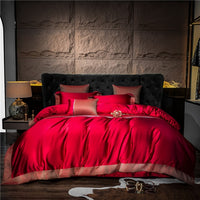 Thumbnail for Luxury Gold Red Turquoise Baroque Europe Silk Embroidery Duvet Cover Set, 1000TC Egyptian Cotton Bedding Set
