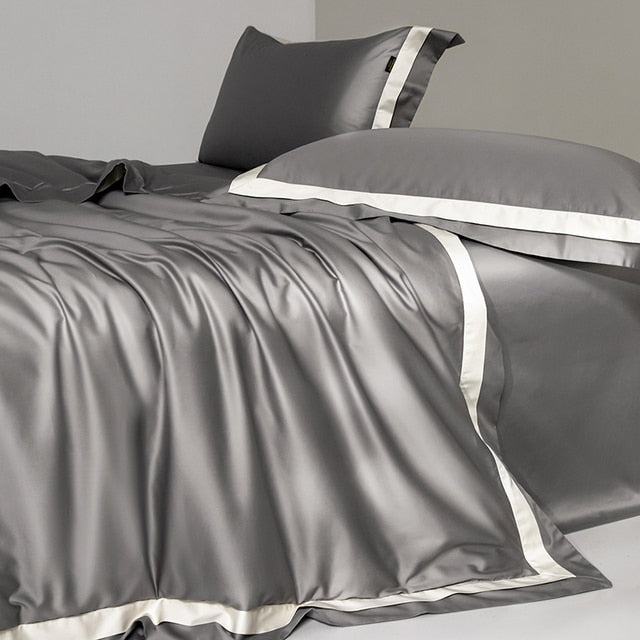 Luxury Grey White Hotel Style Silky Soft Duvet Cover Set, 1000TC Egyptian Cotton Bedding Set